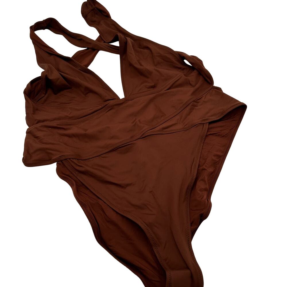 Skims Brown Recycled Swim Cut Out Plunge Monokini Swimsuit Size 3X NWT